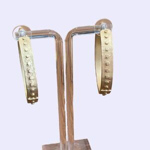 Gold-Tone Wide Hoop Earrings With Embossed Circle Pattern For Women